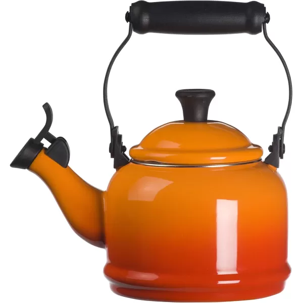 imageLe Creuset Enamel On Steel Demi Kettle ampamp Stoneware Set of 2 Mugs 125 qt Kettle ampamp 2 14 oz Mugs CeriseFlame