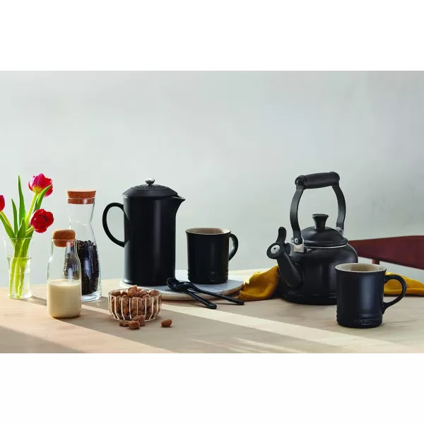 imageLe Creuset Enamel On Steel Demi Kettle ampamp Stoneware Set of 2 Mugs 125 qt Kettle ampamp 2 14 oz Mugs CeriseLicorice