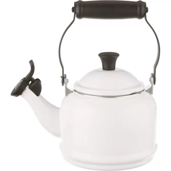 imageLe Creuset Enamel On Steel Demi Kettle ampamp Stoneware Set of 2 Mugs 125 qt Kettle ampamp 2 14 oz Mugs CeriseWhite