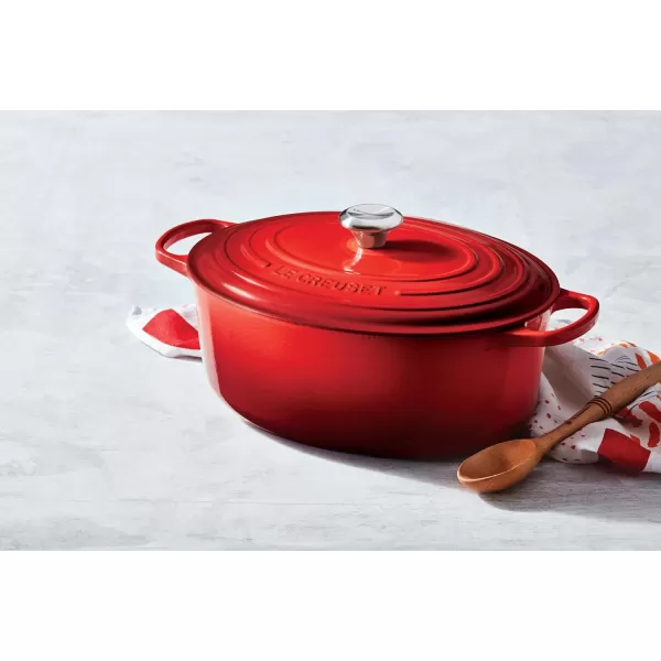 imageLe Creuset Enameled Cast Iron Signature Oval Dutch Oven 5 qt  WhiteCerise