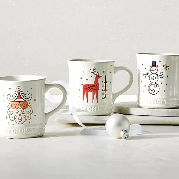 imageLe Creuset Stoneware Noel Collection Tree Mug 14 oz White wAppliqueReindeer Mug