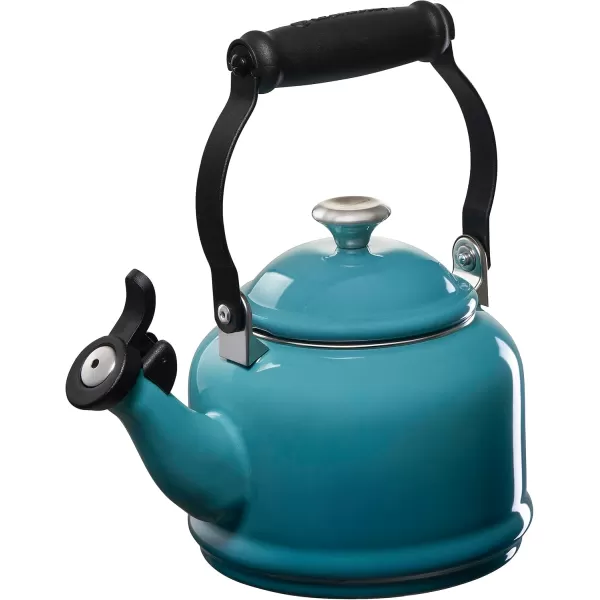 imageLe Creuset Enamel On Steel Demi Kettle with Metal Finishes ampamp Stoneware Set of 2 Mugs 125 qt Kettle ampamp 2 14 oz Mugs Sea SaltCaribbean