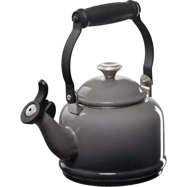 imageLe Creuset Enamel On Steel Demi Kettle with Metal Finishes ampamp Stoneware Set of 2 Mugs 125 qt Kettle ampamp 2 14 oz Mugs Sea SaltOyster
