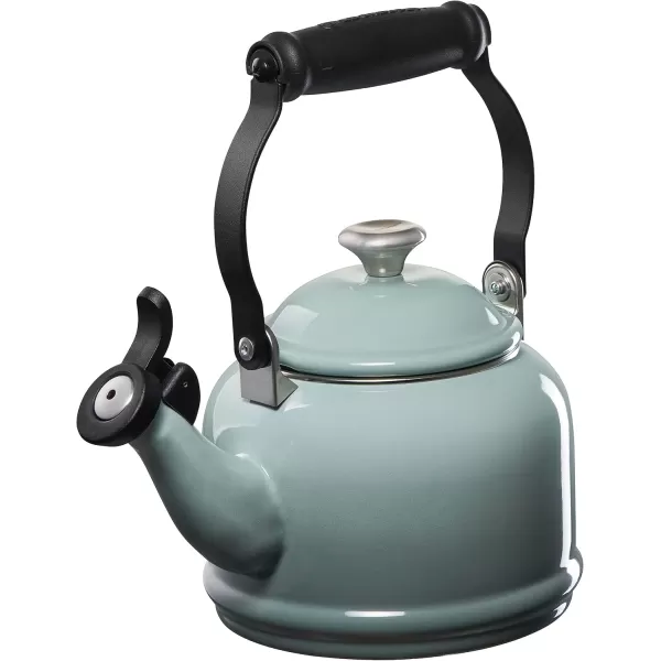 imageLe Creuset Enamel On Steel Demi Kettle with Metal Finishes ampamp Stoneware Set of 2 Mugs 125 qt Kettle ampamp 2 14 oz Mugs Sea SaltSea Salt