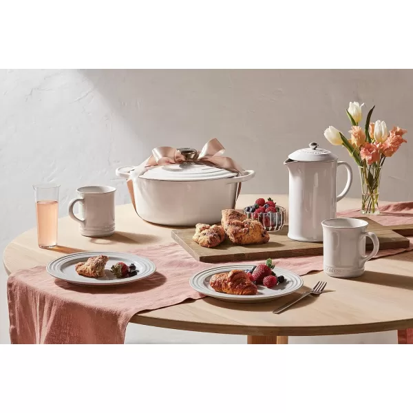 imageLe Creuset Enamel On Steel Demi Kettle with Metal Finishes ampamp Stoneware Set of 2 Mugs 125 qt Kettle ampamp 2 14 oz Mugs Sea SaltWhite