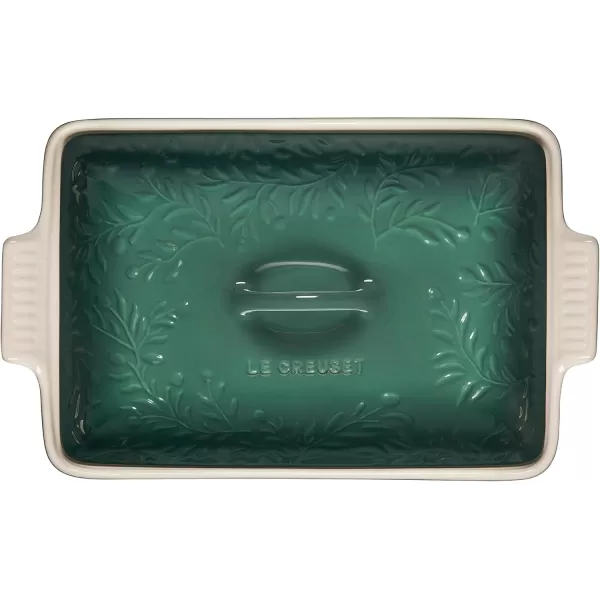 imageLe Creuset Olive Branch Collection Stoneware Heritage Covered Rectangular Casserole 4 qt Marseille with Embossed LidArtichaut