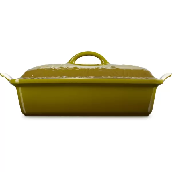 imageLe Creuset Olive Branch Collection Stoneware Heritage Covered Rectangular Casserole 4 qt Marseille with Embossed LidOlive