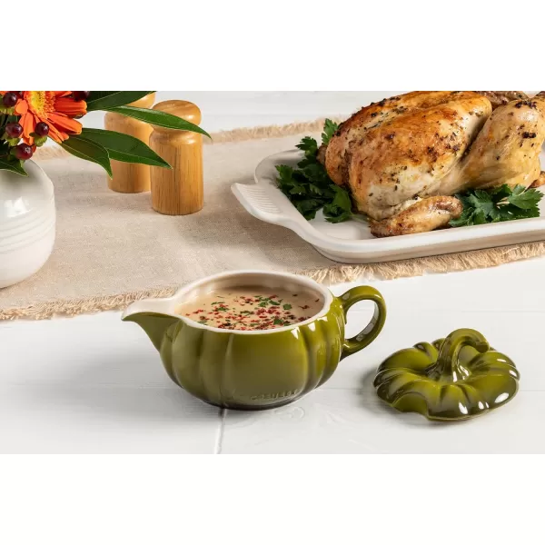 imageLe Creuset Stoneware Pumpkin Gravy Boat with Lid 14 oz WhiteOlive