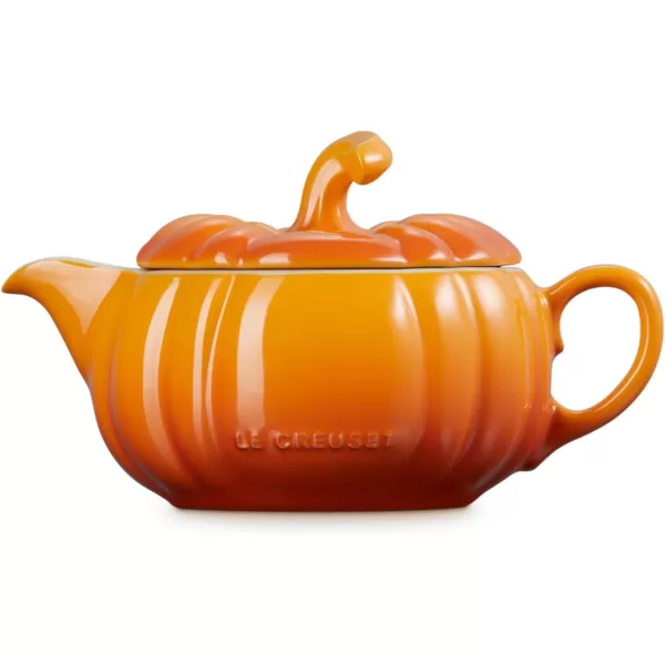 imageLe Creuset Stoneware Pumpkin Gravy Boat with Lid 14 oz WhitePersimmon