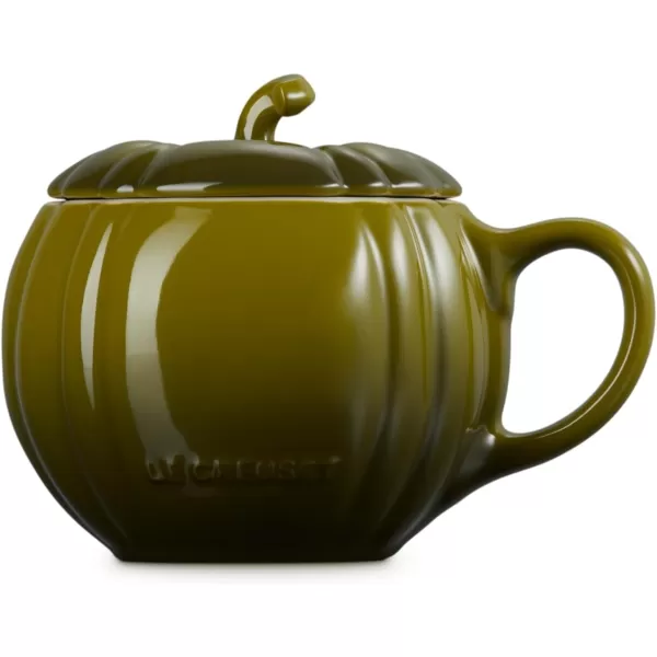 imageLe Creuset Stoneware Pumpkin Mug with Lid 14 oz WhiteOlive