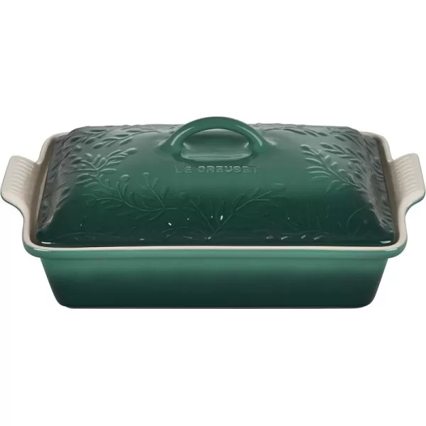 imageLe Creuset Olive Branch Collection Stoneware Heritage Covered Rectangular Casserole 4 qt Marseille with Embossed LidArtichaut