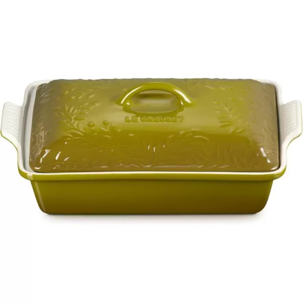 imageLe Creuset Olive Branch Collection Stoneware Heritage Covered Rectangular Casserole 4 qt Marseille with Embossed LidOlive