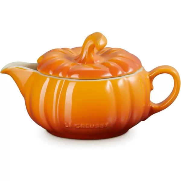 imageLe Creuset Stoneware Pumpkin Gravy Boat with Lid 14 oz WhitePersimmon