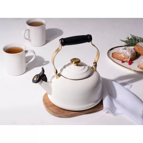 imageLe Creuset Enamel on Steel Whistling Kettle with Gold Finishes 17 qt WhiteWhite