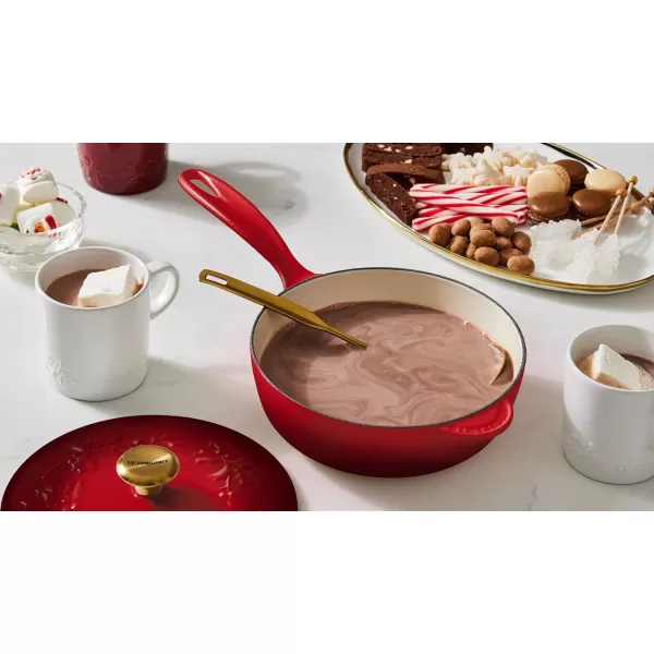 imageLe Creuset Enameled Cast Iron Holly Collection Saucier 225 qt Cerise with Gold KnobCerise