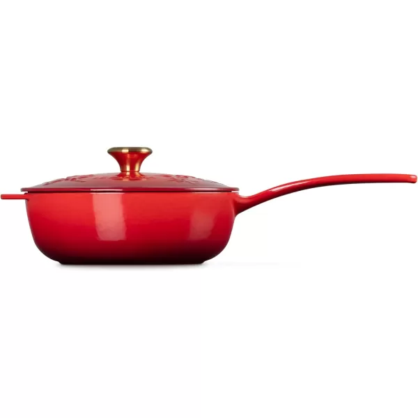 imageLe Creuset Enameled Cast Iron Holly Collection Saucier 225 qt Cerise with Gold KnobCerise