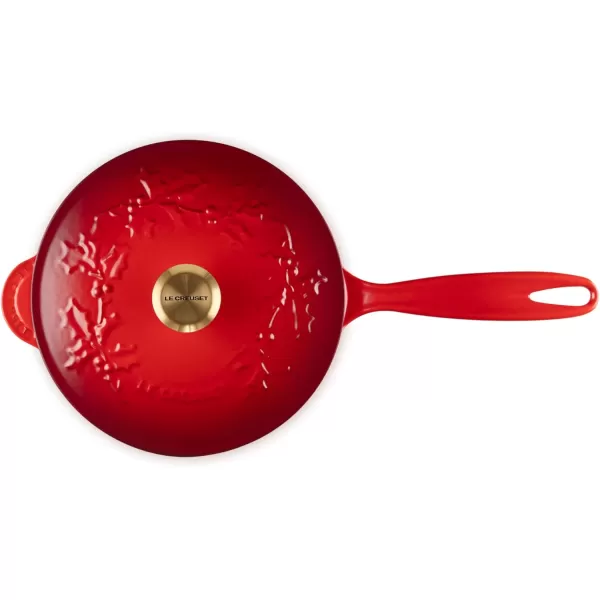 imageLe Creuset Enameled Cast Iron Holly Collection Saucier 225 qt Cerise with Gold KnobCerise