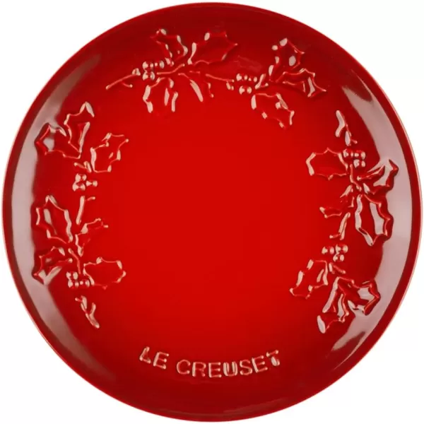 imageLe Creuset Stoneware Holly Collection Dessert Plate 7quot WhiteCerise