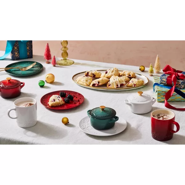 imageLe Creuset Stoneware Holly Collection Mini Round Cocotte 8 Oz Artichaut with Gold KnobWhite