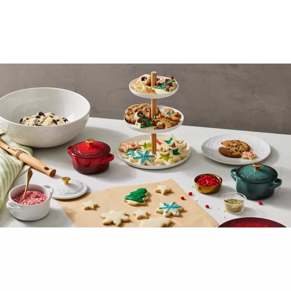 imageLe Creuset Stoneware Holly Collection Mini Round Cocotte 8 Oz Artichaut with Gold KnobWhite