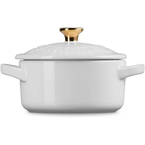 imageLe Creuset Stoneware Holly Collection Mini Round Cocotte 8 Oz Artichaut with Gold KnobWhite