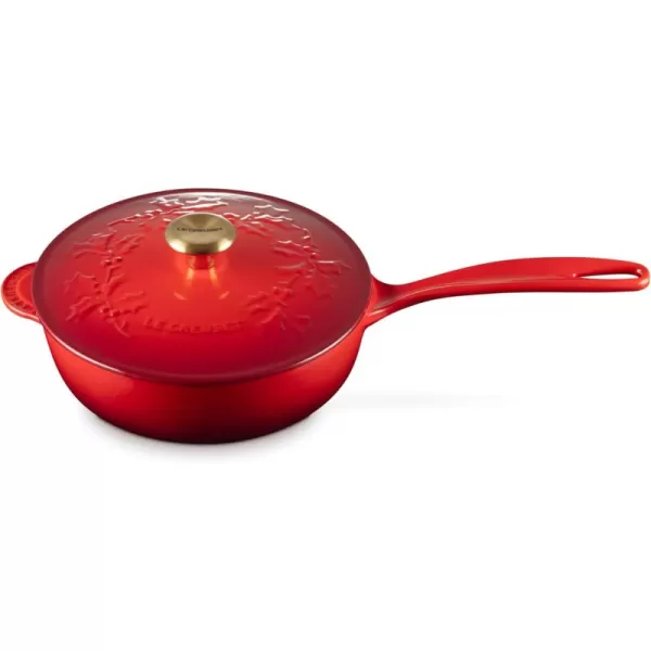 imageLe Creuset Enameled Cast Iron Holly Collection Saucier 225 qt Cerise with Gold KnobCerise