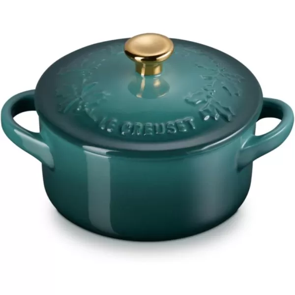 imageLe Creuset Stoneware Holly Collection Mini Round Cocotte 8 Oz Artichaut with Gold KnobArtichaut