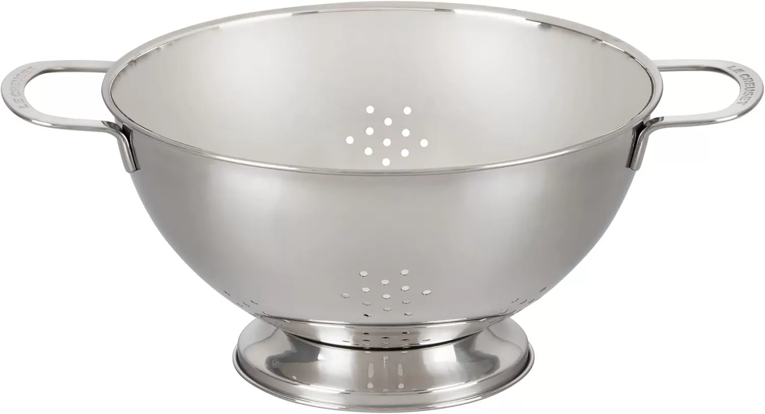 imageLe Creuset Set of 3 Nested Mixing Bowls wNonslip Silicone Base ampamp Plastic Air Tight Lids Large Stainless SteelColanders