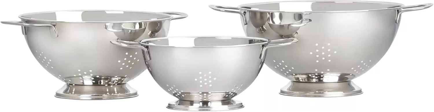 imageLe Creuset Set of 3 Nested Mixing Bowls wNonslip Silicone Base ampamp Plastic Air Tight Lids Large Stainless SteelColanders