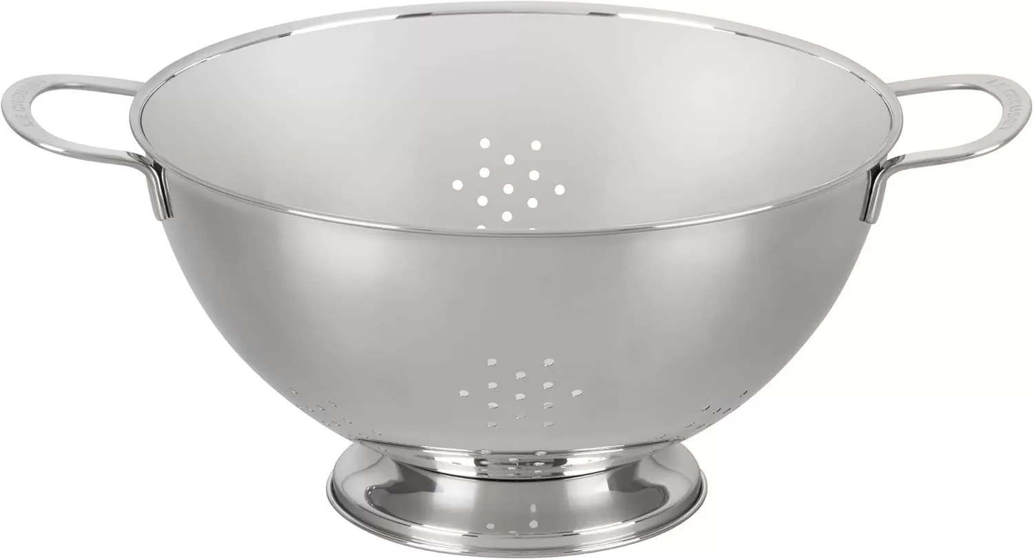 imageLe Creuset Set of 3 Nested Mixing Bowls wNonslip Silicone Base ampamp Plastic Air Tight Lids Large Stainless SteelColanders