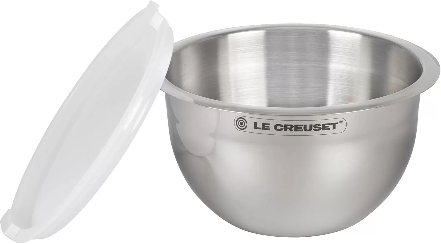 imageLe Creuset Set of 3 Nested Mixing Bowls wNonslip Silicone Base ampamp Plastic Air Tight Lids Large Stainless SteelMixing Bowls