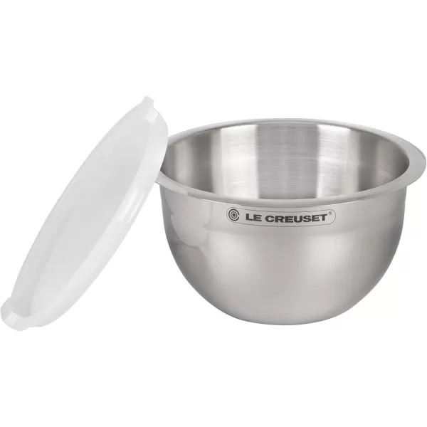imageLe Creuset Set of 3 Nested Mixing Bowls wNonslip Silicone Base ampamp Plastic Air Tight Lids Large Stainless SteelMixing Bowls
