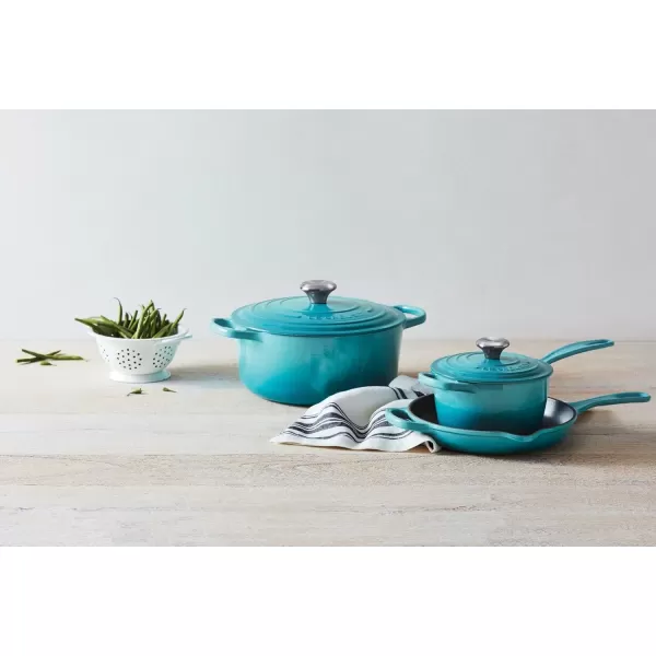 imageLe Creuset Signature Enameled CastIron Cookware Set 10Piece WhiteCaribbean