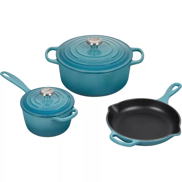 imageLe Creuset Signature Enameled CastIron Cookware Set 10Piece WhiteCaribbean