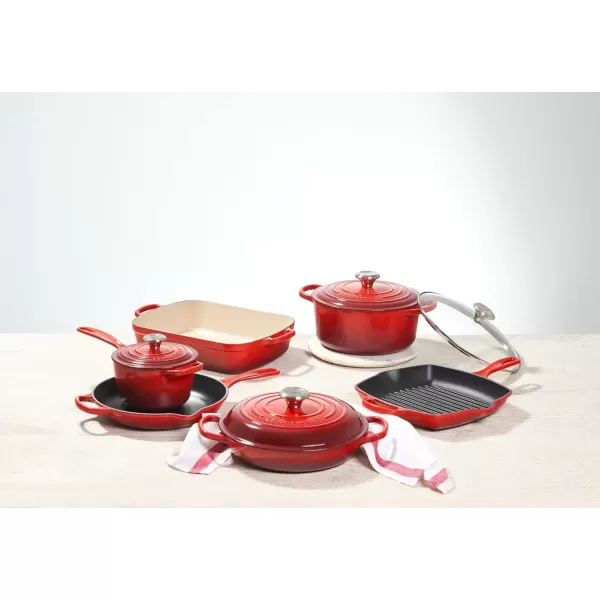 imageLe Creuset Signature Enameled CastIron Cookware Set 10Piece WhiteCerise