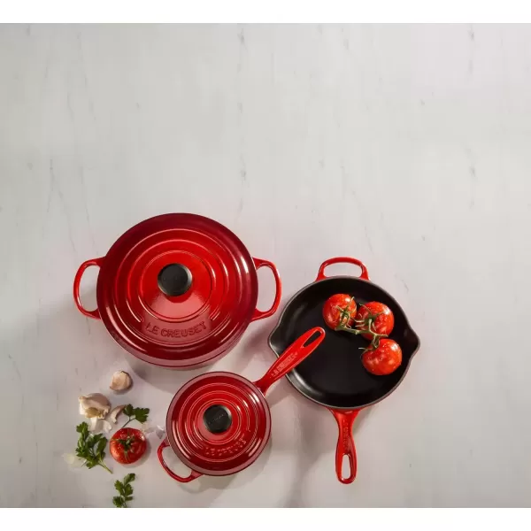 imageLe Creuset Signature Enameled CastIron Cookware Set 10Piece WhiteCerise