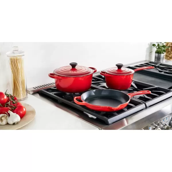 imageLe Creuset Signature Enameled CastIron Cookware Set 10Piece WhiteCerise