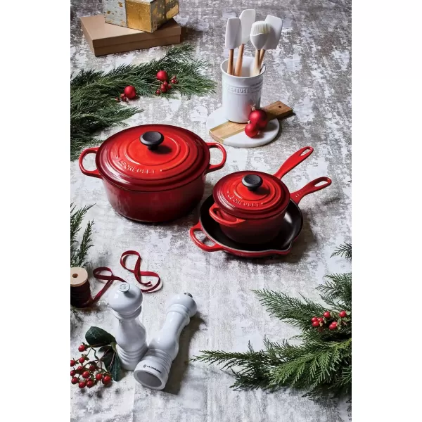 imageLe Creuset Signature Enameled CastIron Cookware Set 10Piece WhiteCerise