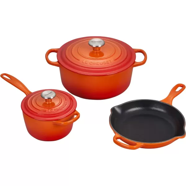imageLe Creuset Signature Enameled CastIron Cookware Set 10Piece WhiteFlame