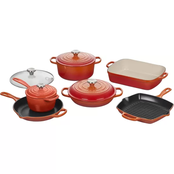 imageLe Creuset Signature Enameled CastIron Cookware Set 10Piece WhiteFlame