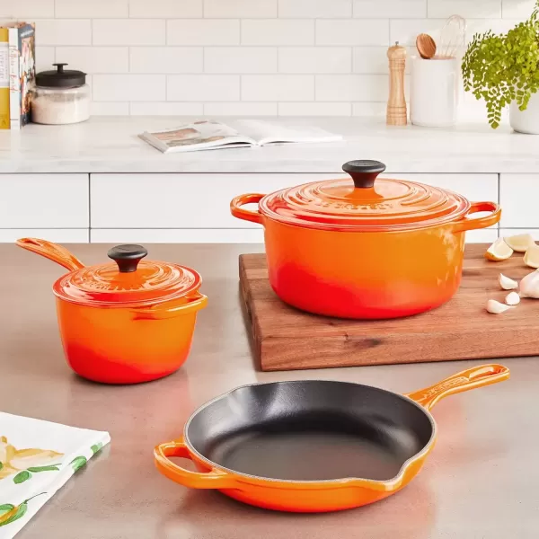 imageLe Creuset Signature Enameled CastIron Cookware Set 10Piece WhiteFlame