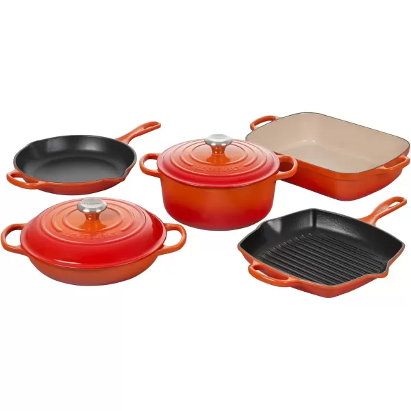 imageLe Creuset Signature Enameled CastIron Cookware Set 10Piece WhiteFlame
