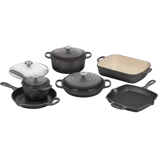 imageLe Creuset Signature Enameled CastIron Cookware Set 10Piece WhiteOyster