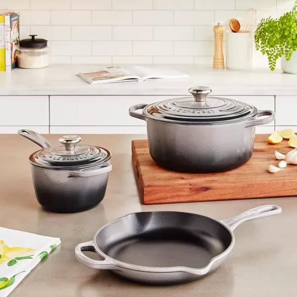 imageLe Creuset Signature Enameled CastIron Cookware Set 10Piece WhiteOyster