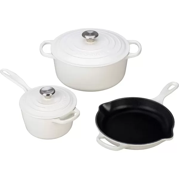 imageLe Creuset Signature Enameled CastIron Cookware Set 10Piece WhiteWhite