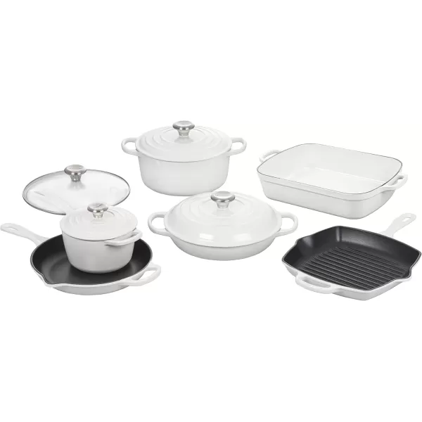 imageLe Creuset Signature Enameled CastIron Cookware Set 10Piece WhiteWhite
