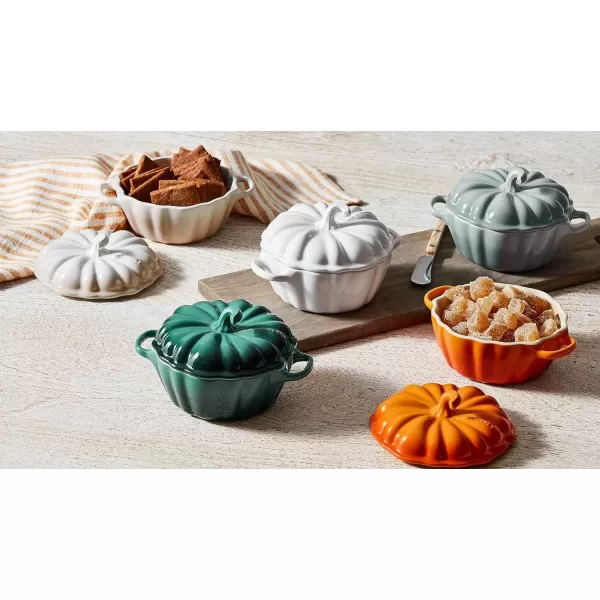 imageLe Creuset Stoneware Pumpkin Mini Cocotte 12 oz OliveWhite