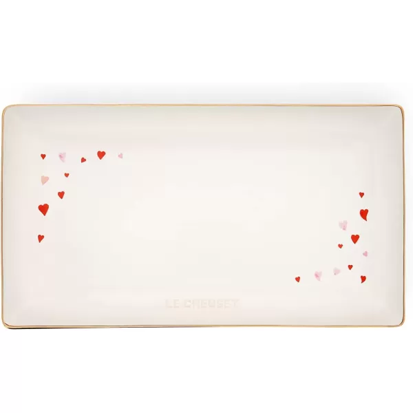 imageLe Creuset LAmour Stoneware Rectangular Hostess Tray 1125quot x 625quot White with Heart Applique