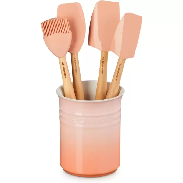 imageLe Creuset Silicone Craft Series Utensil Set with Stoneware Crock 5 pc CerisePeche