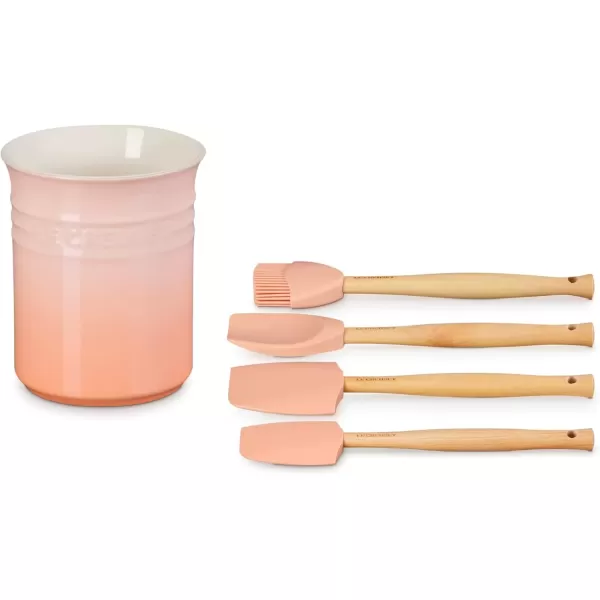 imageLe Creuset Silicone Craft Series Utensil Set with Stoneware Crock 5 pc CerisePeche